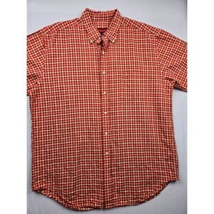 Austin Reed London Men's XL Gingham Button Up Shirt Linen Cotton Red